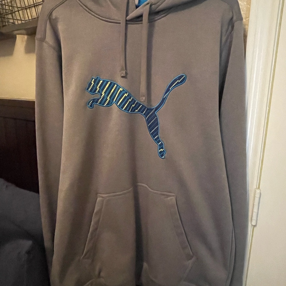 Puma Charcoal Hoodie with Blue Logo